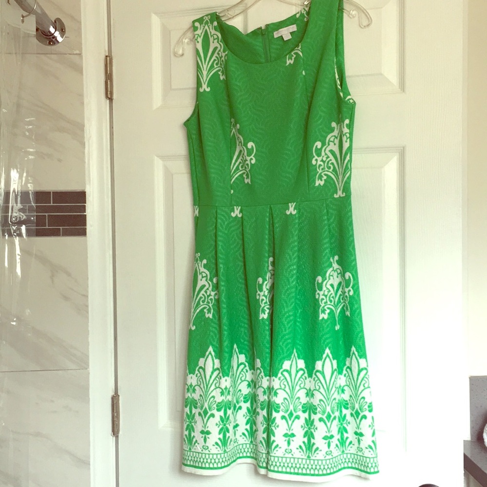 New York & Company green and white spring dress.